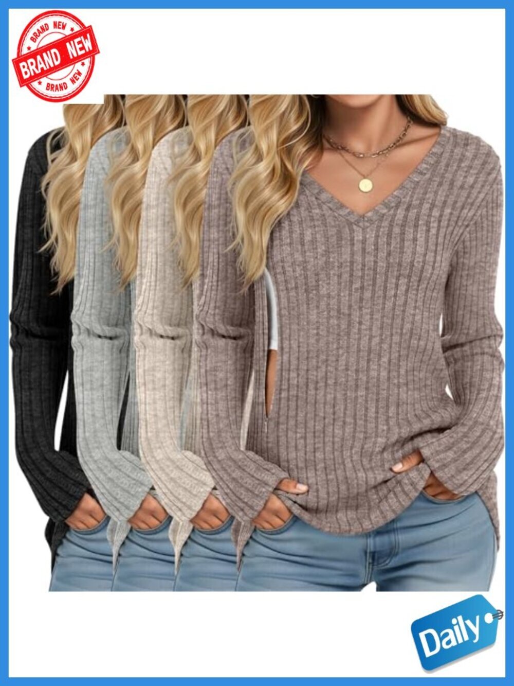 4 Pack Maternity Nursing Tops Long Sleeve Breastfeeding Shirts V Neck Hidden